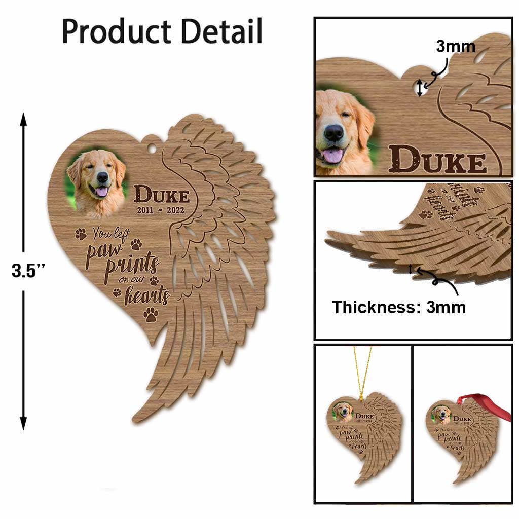 Tu as laissé des empreintes de pattes sur mon cœur - Ornement de Noël personnalisé pour chien (Imprimé des deux côtés)