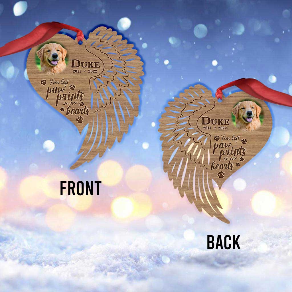 Tu as laissé des empreintes de pattes sur mon cœur - Ornement de Noël personnalisé pour chien (Imprimé des deux côtés)