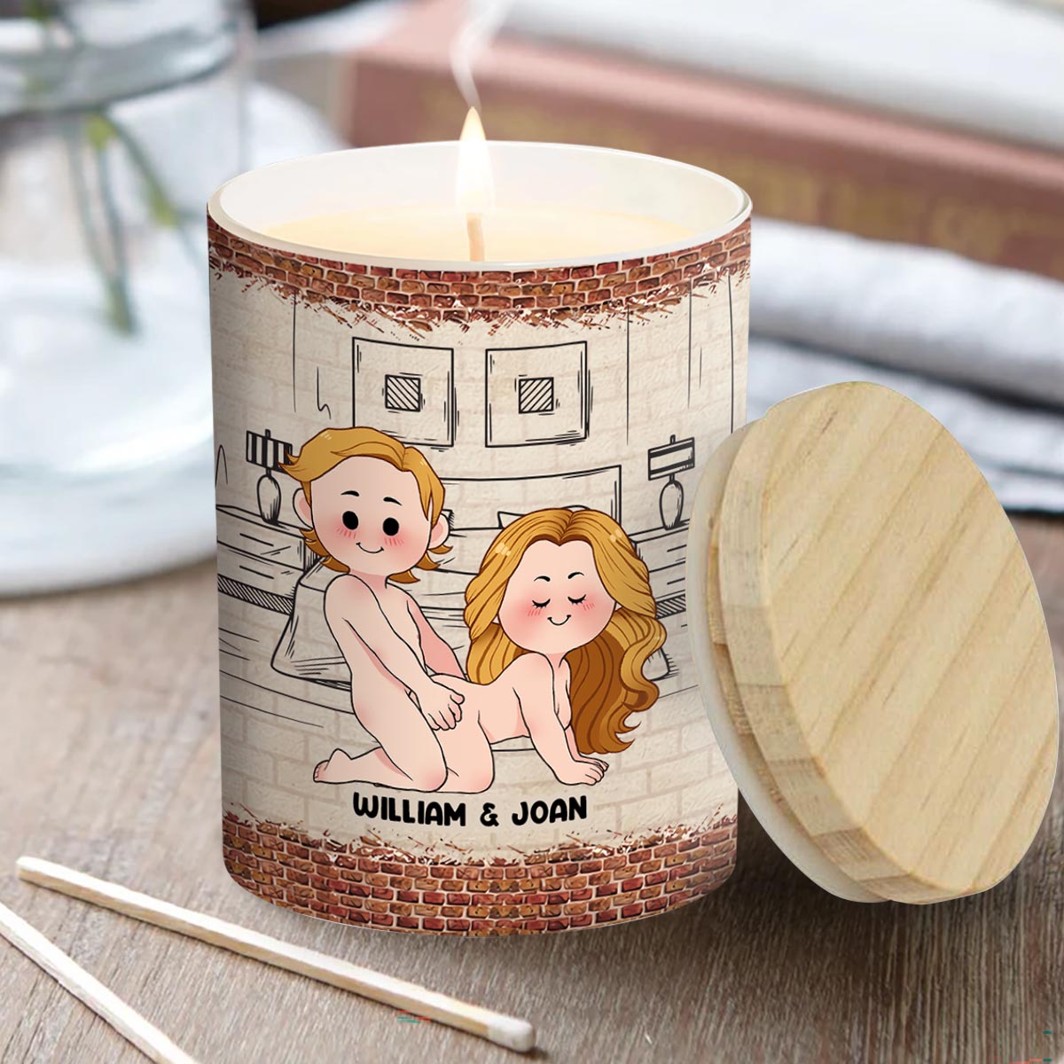 Bougie personnalisée pour couple avec couvercle en bois