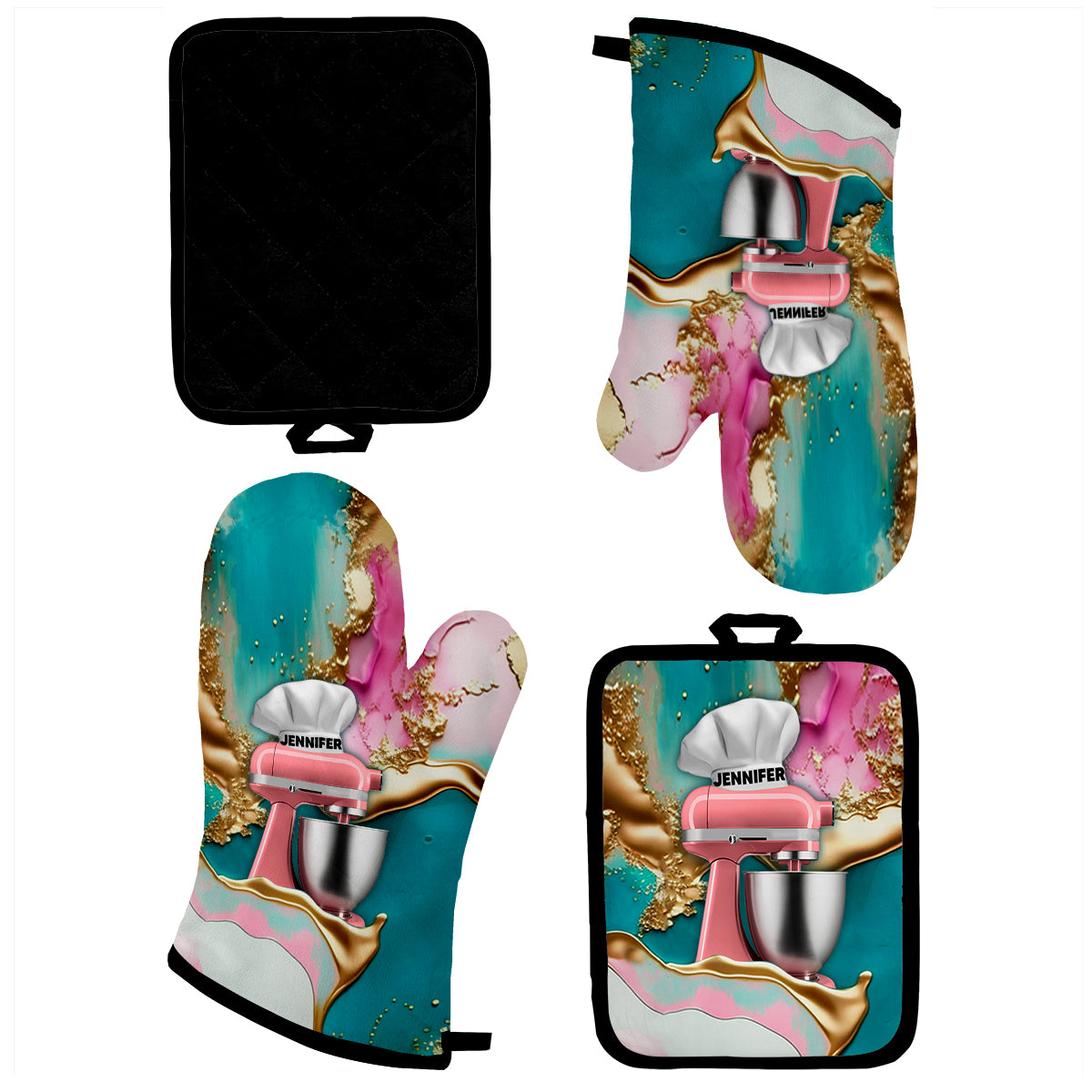 Ensemble de gants de cuisine et maniques personnalisés « Love Baking »