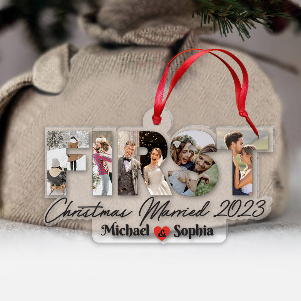 Premier Noël de jeunes mariés - cadeau pour mari et femme - Ornement transparent personnalisé