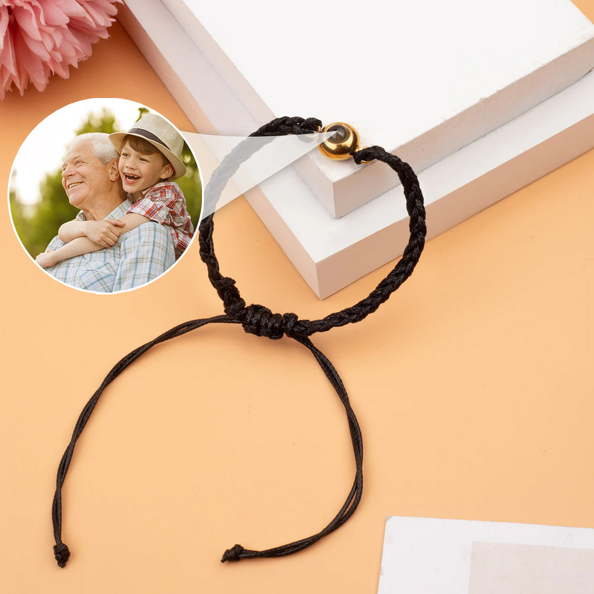 Je t'aime, Papi - Cadeau pour grand-père - Bracelet à projection personnalisé