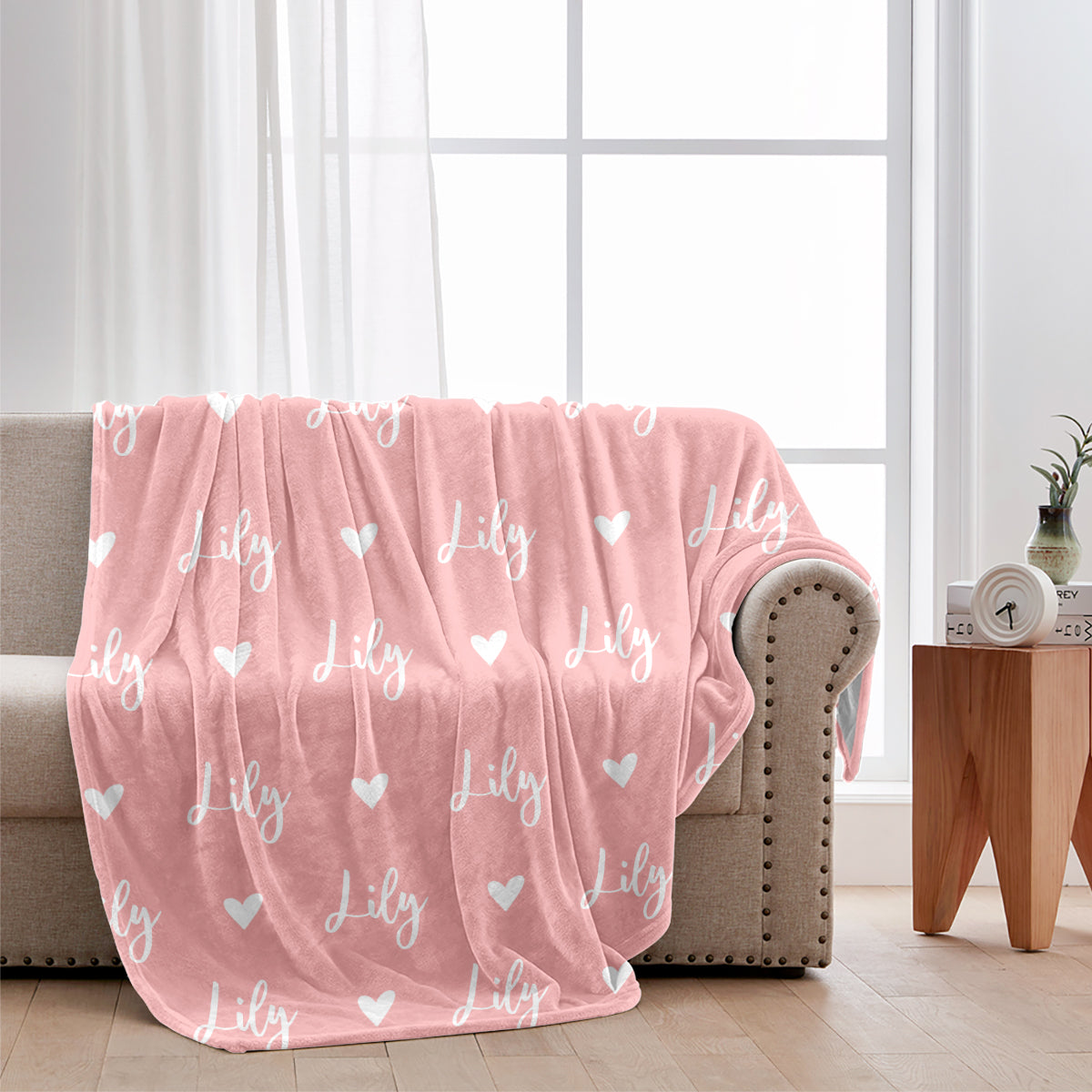 Couverture personnalisée pour frères et sœurs avec motif cœur et prénom