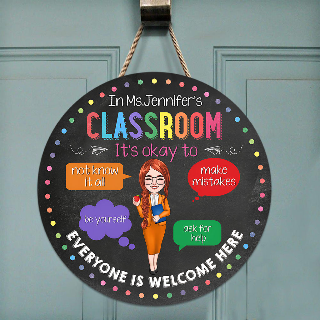 Dans cette classe - Panneau rond en bois personnalisé pour enseignants