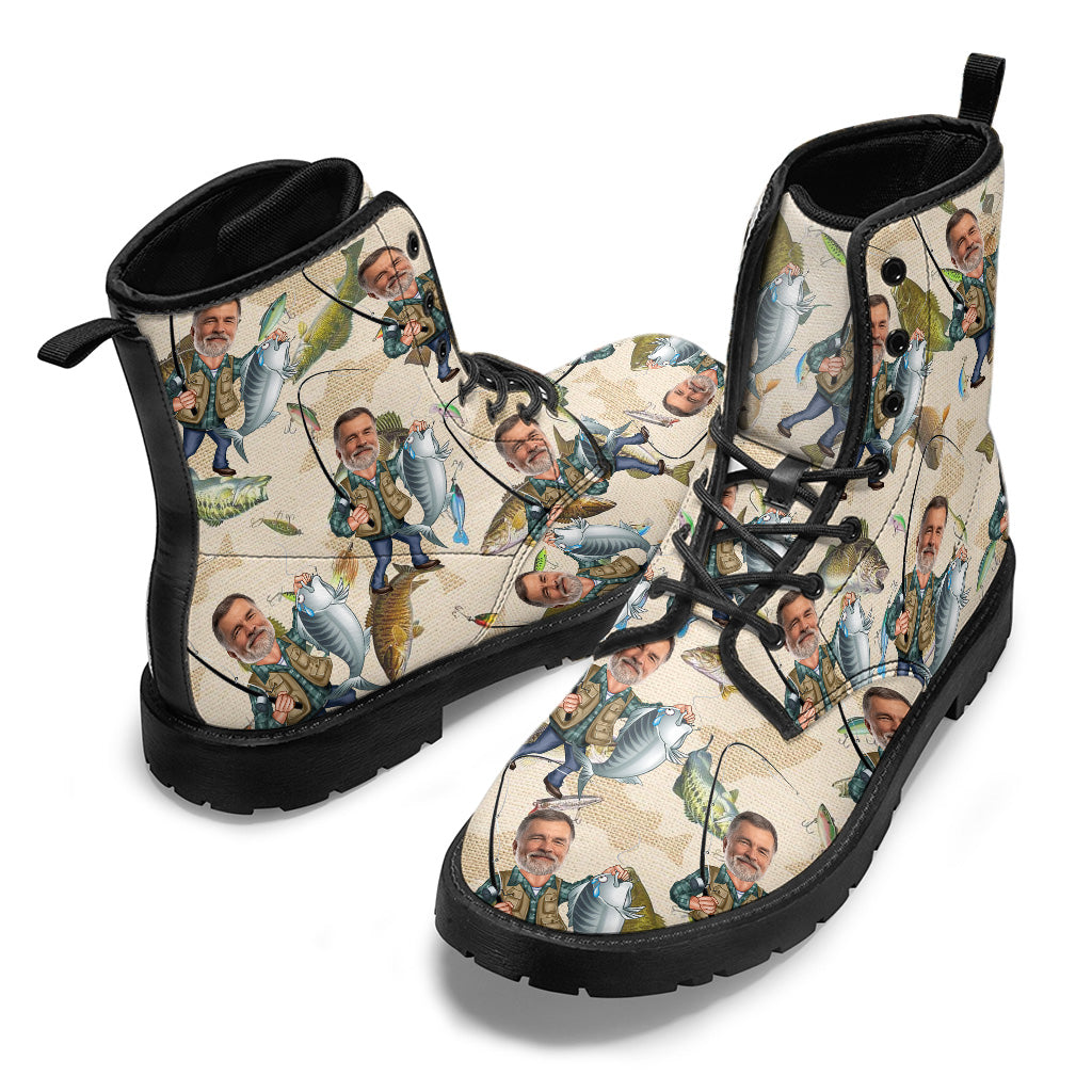 Photo Inserted Funny Fishing - Personalized Fishing Leather Boots