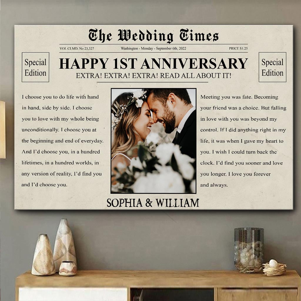 Joyeux anniversaire ! Le journal Wedding Times - Toile et affiche personnalisées pour mari et femme
