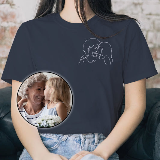 Custom Line Art - Personalized Grandma Embroidered T-shirt