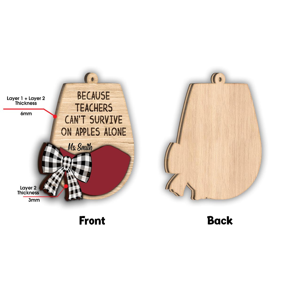 Parce que les enseignants ne peuvent pas se nourrir uniquement de pommes - Ornement personnalisé pour enseignants, composé de 2 pièces superposées