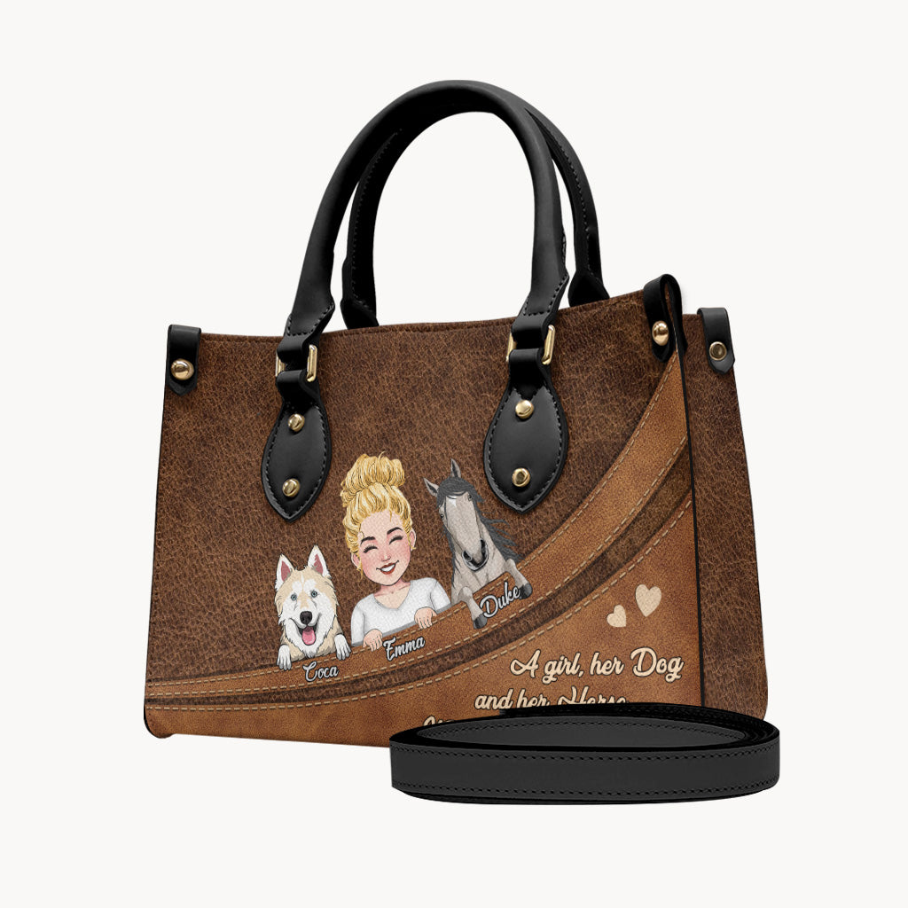Quel magnifique cadeau ! Sac à main en cuir personnalisé, idéal pour les amoureux des chevaux, des chiens et des chats.