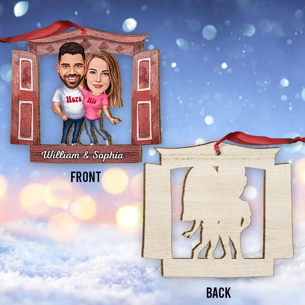 Fenêtre avec portrait caricatural de famille, de couple ou d'amis - Ornement familial personnalisé