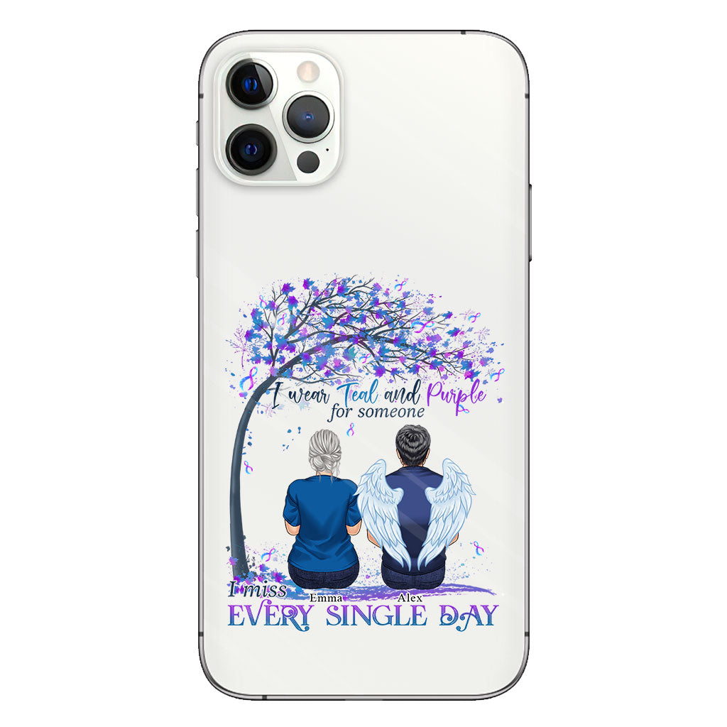 Je porte du turquoise et du violet - Coque de téléphone transparente personnalisée pour la prévention du suicide