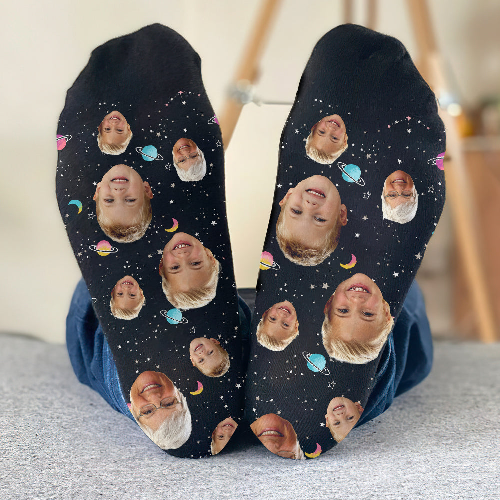 Chaussettes personnalisées pour grand-mère - Visage personnalisé Galaxy