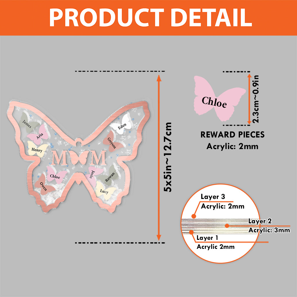 Papillons Mère et Enfants - Cadeau pour maman - Ornement à secouer personnalisé à 3 couches