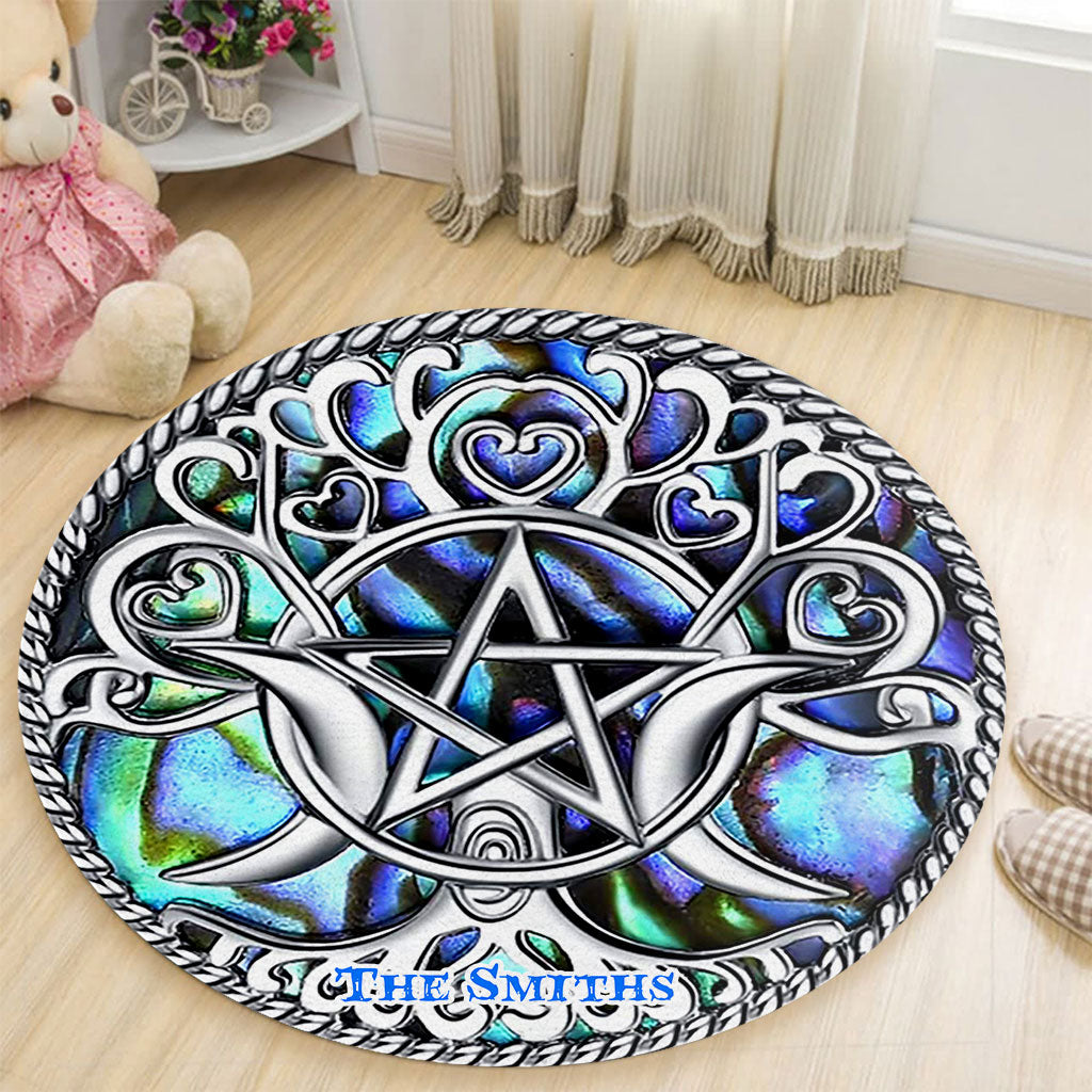 Tapis rond personnalisé de sorcière Triple Lune Pentacle - Tapis rond de sorcière