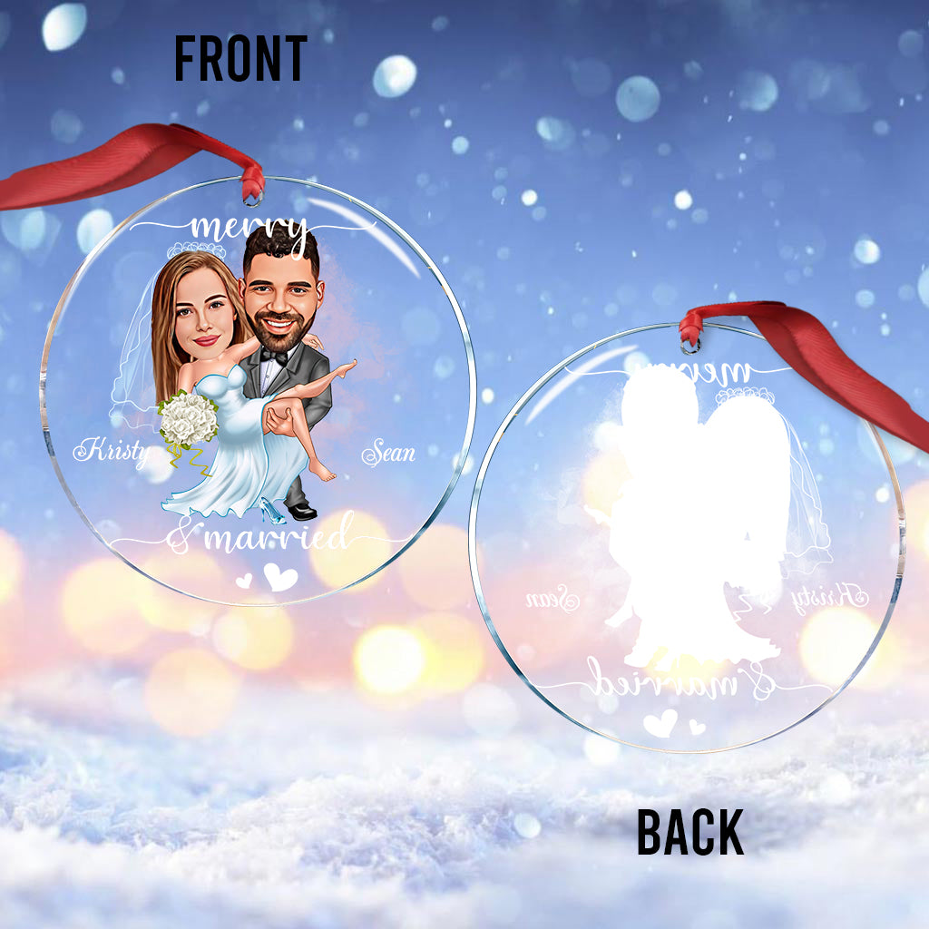 Joyeux mariage - Ornement transparent personnalisé pour mari et femme