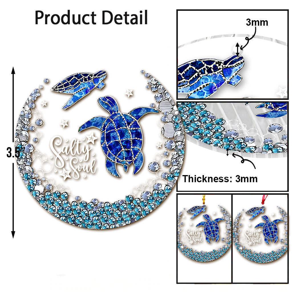 Salty Soul - Personalized Turtle Transparent Ornament
