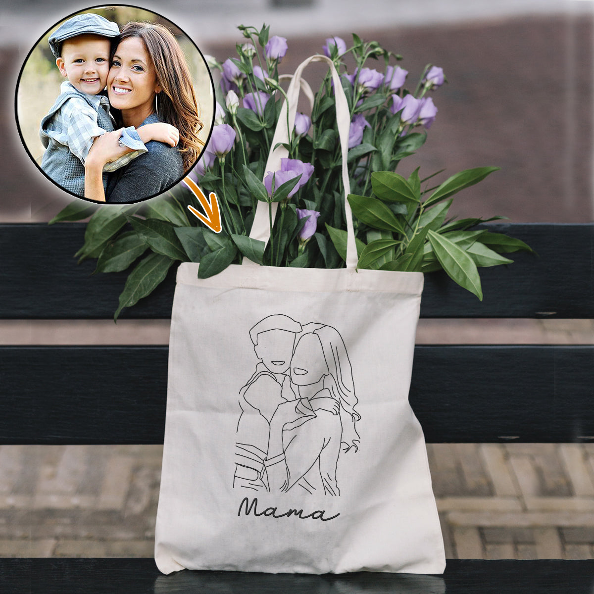 Sac fourre-tout brodé personnalisé avec photo au trait - Sac fourre-tout brodé personnalisé pour belle-mère