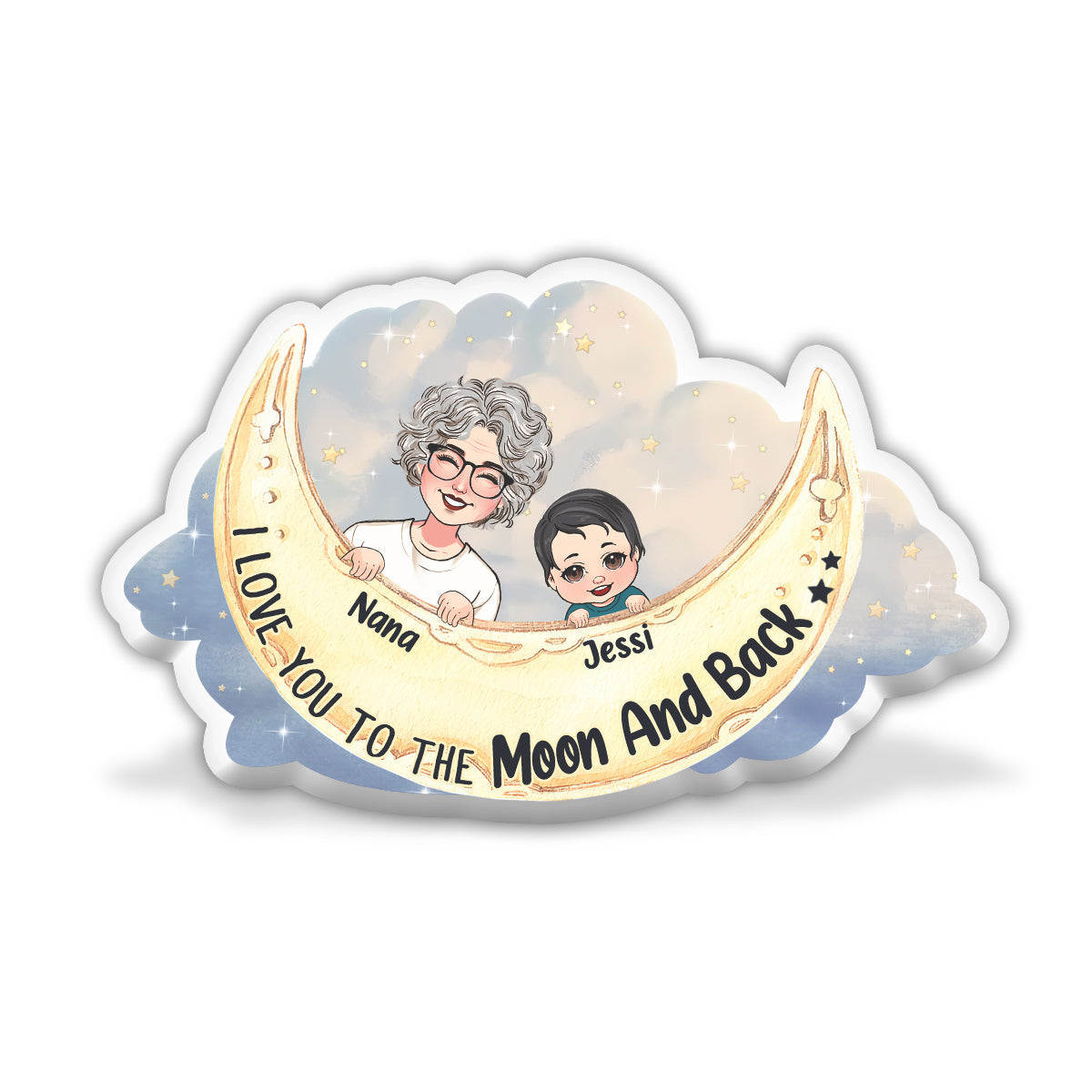 Je t'aime jusqu'à la lune et retour - Coussin personnalisé en forme de grand-mère