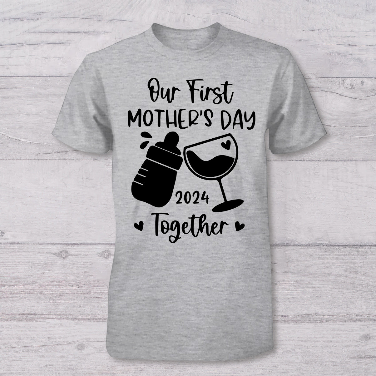 Our 1st First Mother's Day Together Milk And Wine - Personalized Mother T-shirt And Baby Onesie
