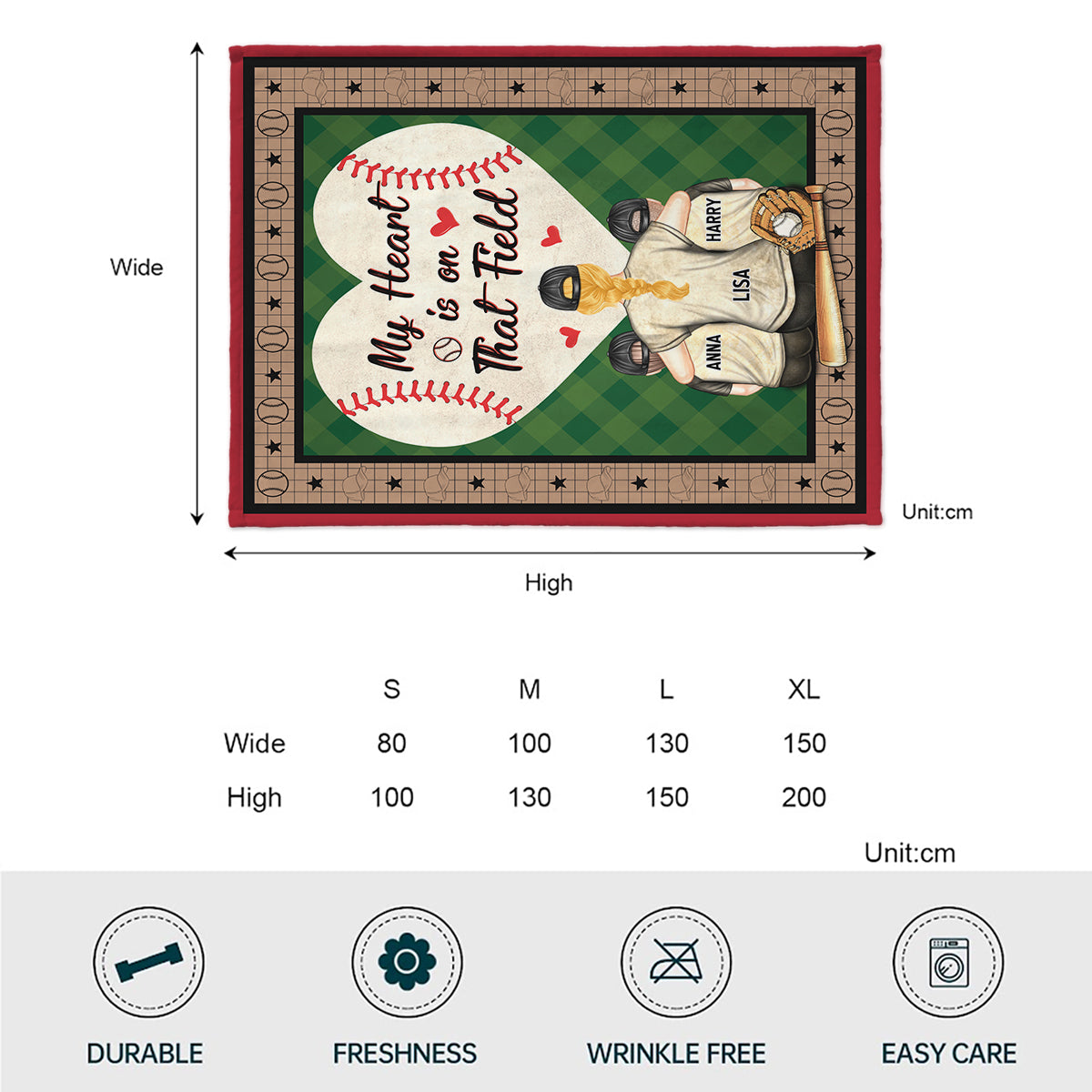 Mon cœur est sur ce terrain - Couverture de baseball personnalisée