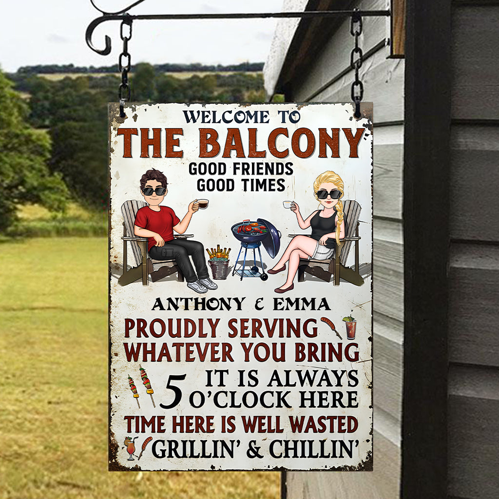 Bienvenue à notre bar de terrasse - Panneau métallique rectangulaire personnalisé pour jardin