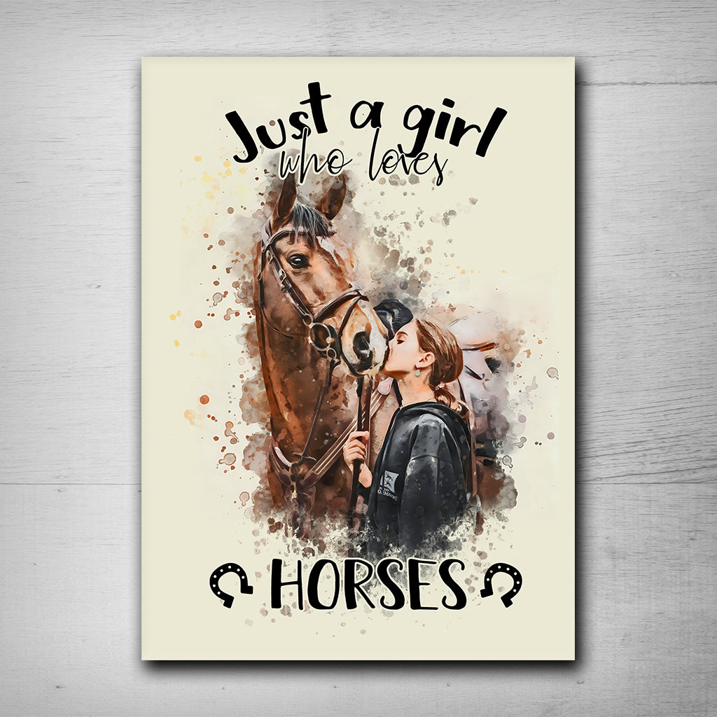 Juste une fille qui aime les chevaux - Panneau métallique rectangulaire personnalisé avec motif cheval