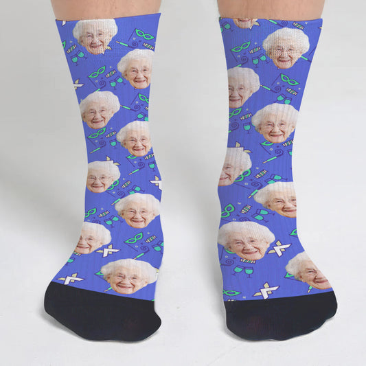 Custom Face Party Pattern - Personalized Grandma Socks