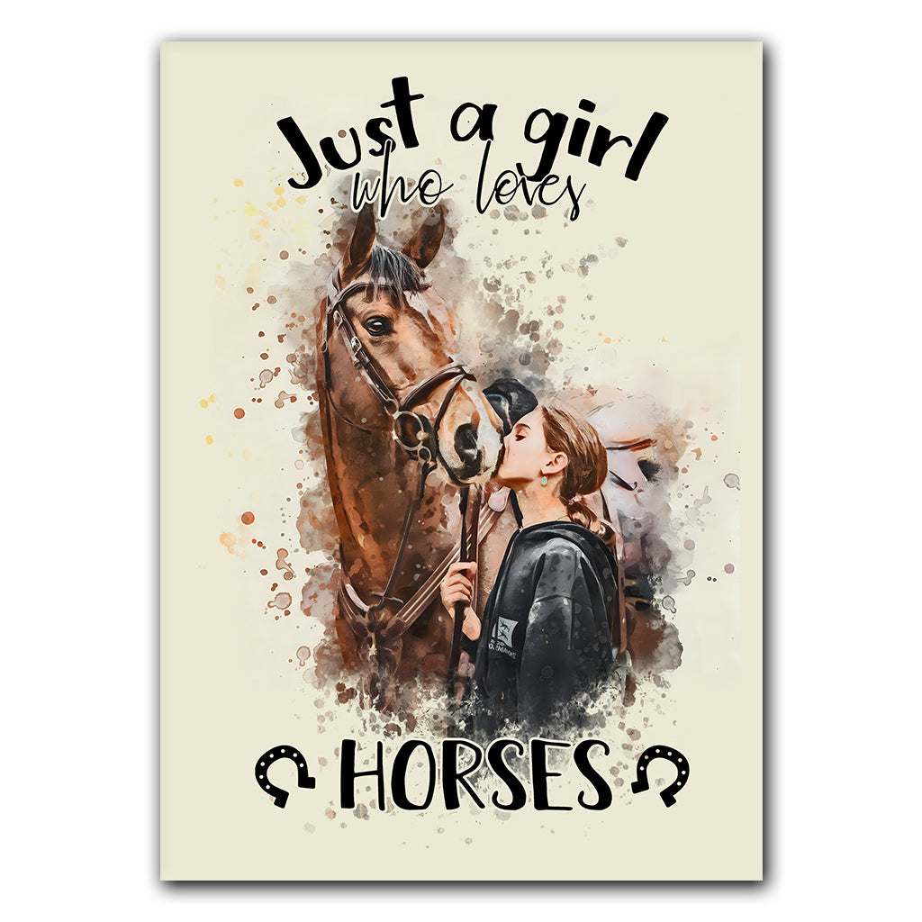 Juste une fille qui aime les chevaux - Panneau métallique rectangulaire personnalisé avec motif cheval