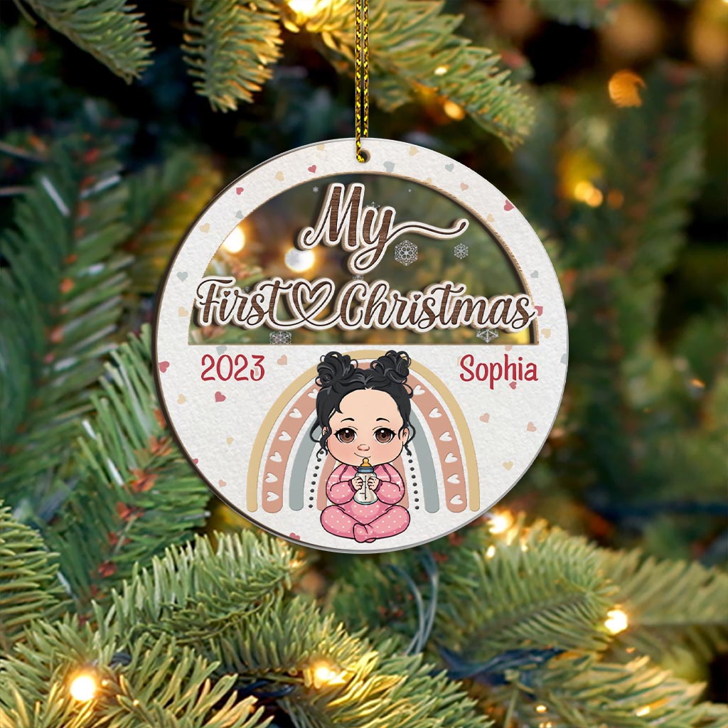 Premier Noël de bébé - Ornement personnalisé pour nouveau-né, composé de 2 pièces superposées
