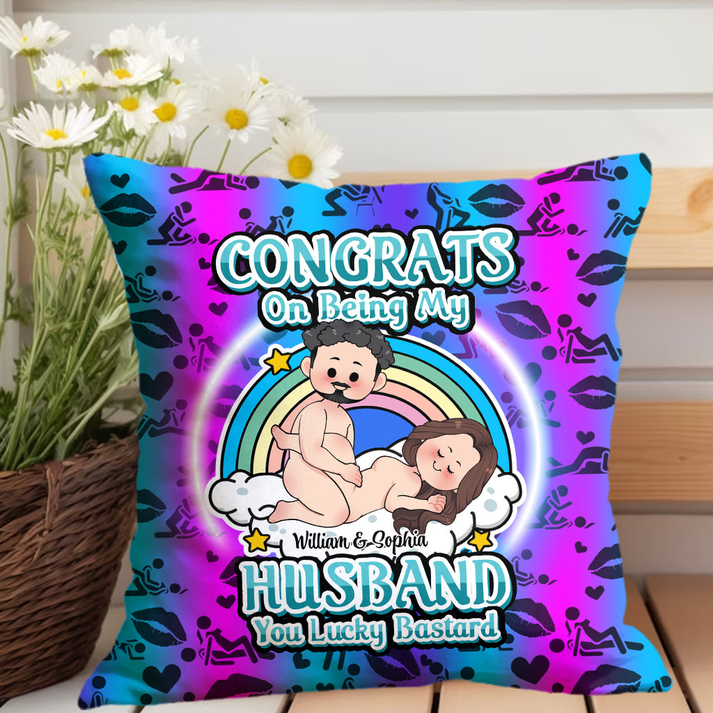 Félicitations pour être mon mari ! - Coussin décoratif personnalisé pour couple