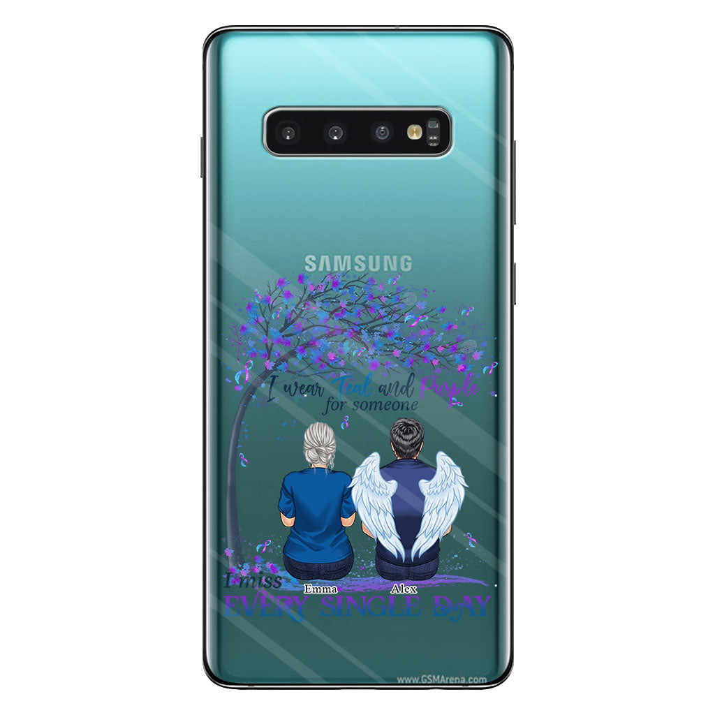 Je porte du turquoise et du violet - Coque de téléphone transparente personnalisée pour la prévention du suicide
