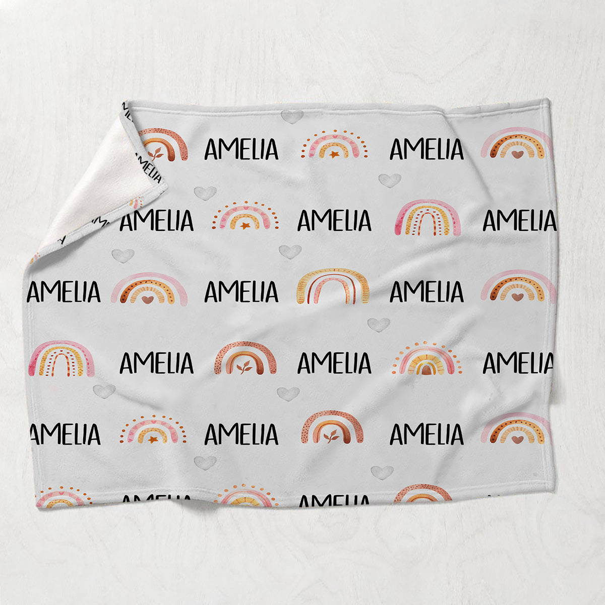 Couverture personnalisée arc-en-ciel rétro avec nom pour petite-fille