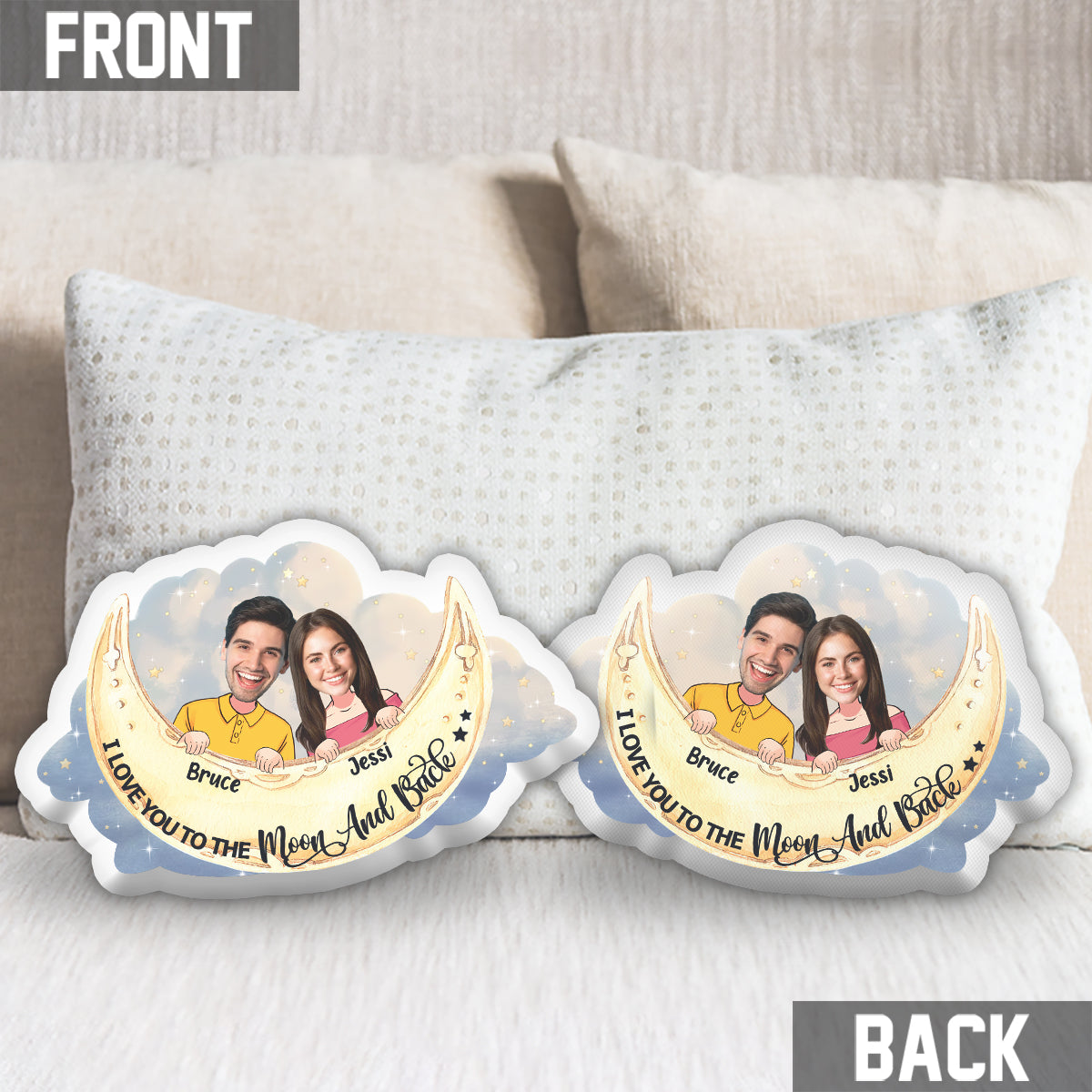 Je t'aime jusqu'à la lune et retour - Coussin personnalisé pour couple