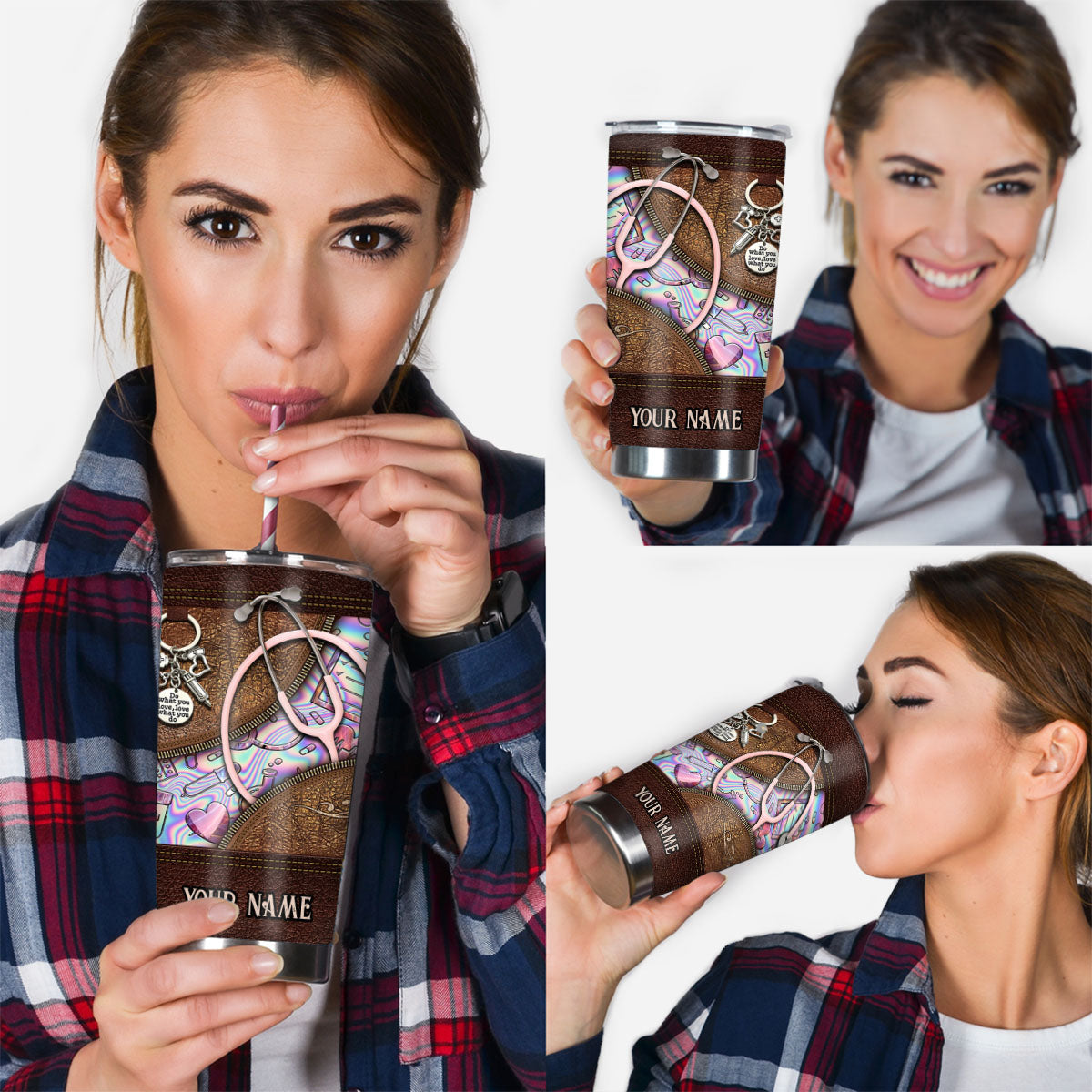 Pink Stethoscope - Personalized Nurse Tumbler