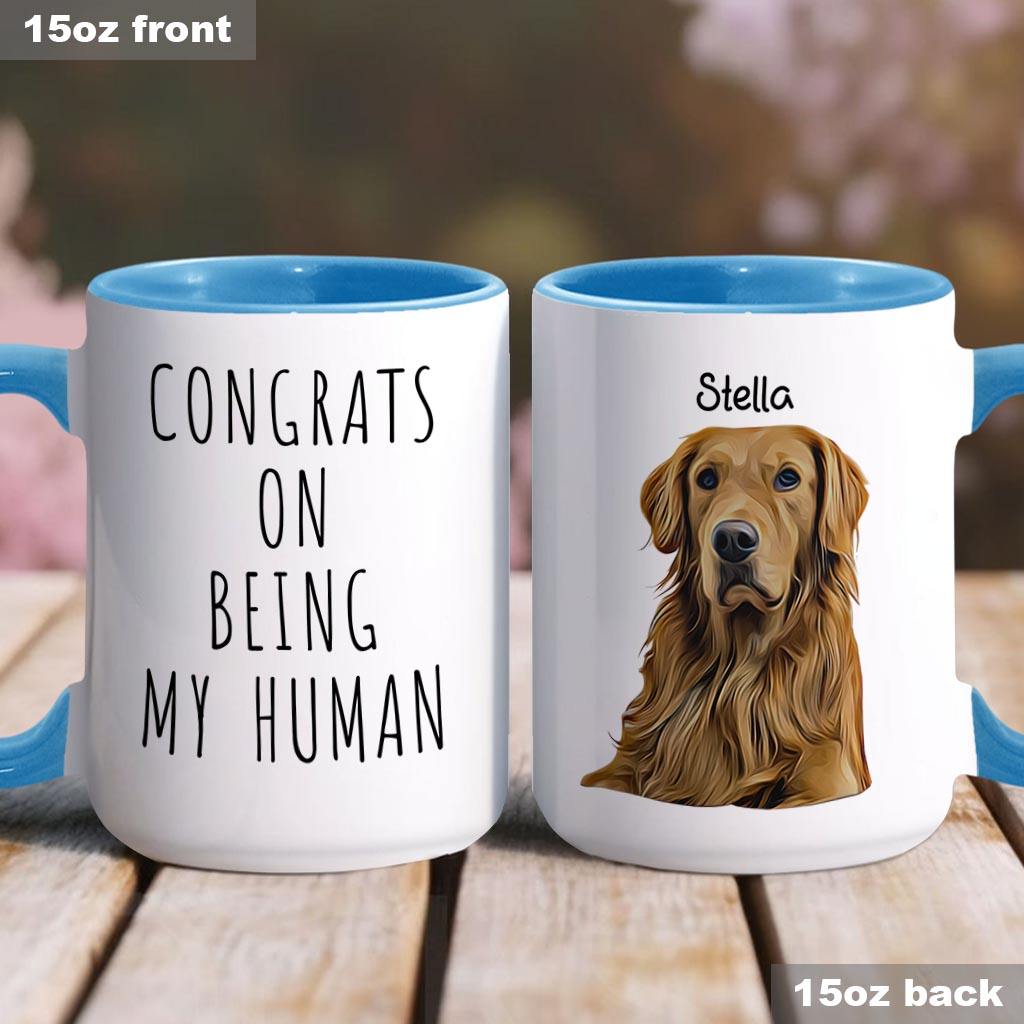 Félicitations pour être mon humain ! – Mug personnalisé avec motif chien