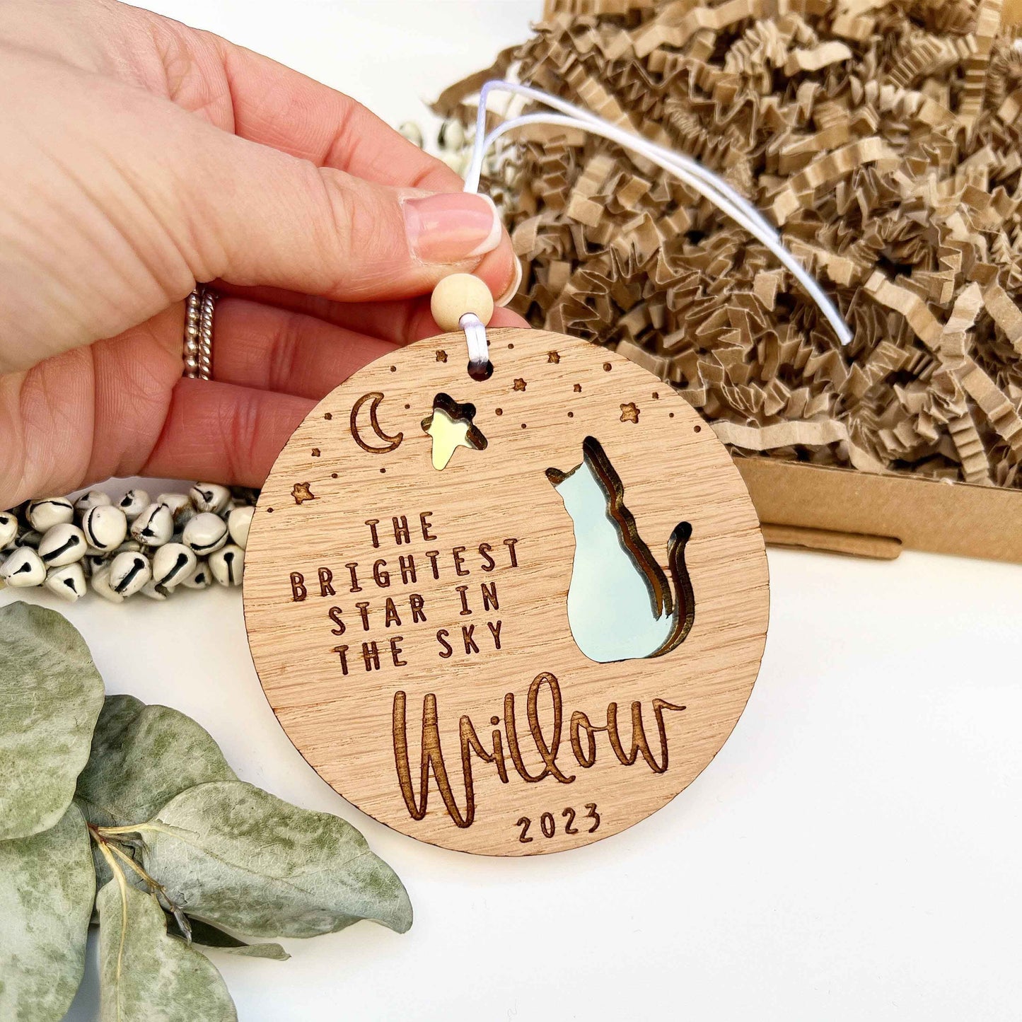 L'étoile la plus brillante du ciel - Ornement en bois miroir personnalisé représentant un chat