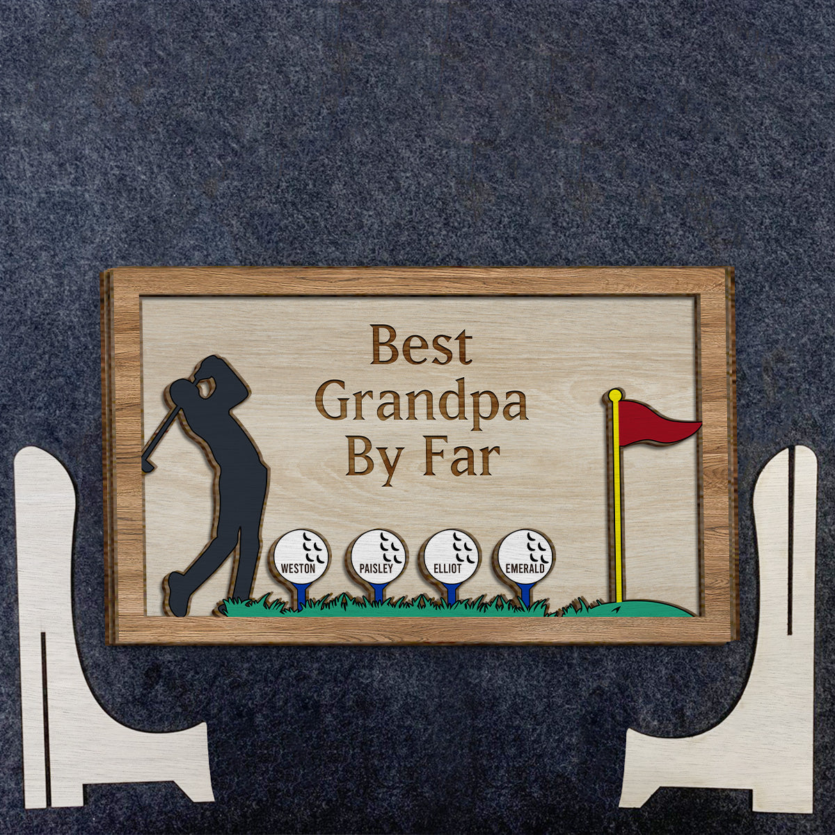 Meilleur grand-père/papa de loin - Plaque en bois personnalisée sur le thème du golf (2 couches)