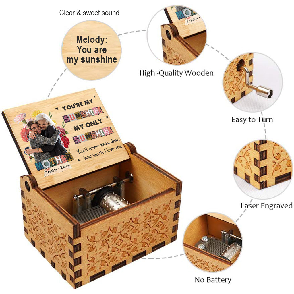 Tu es mon rayon de soleil - Cadeau pour maman, grand-mère - Boîte à musique à manivelle personnalisée