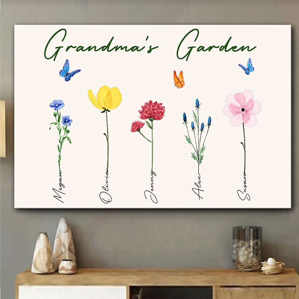 Grandma's Garden With Birth Flowers - Gift for grandma, grandpa, mom, dad - Personalized Canvas And Poster