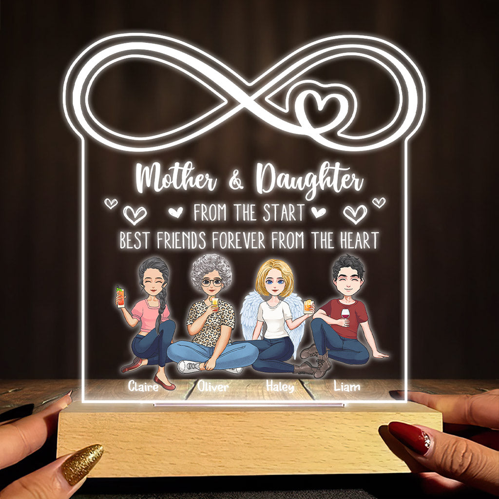 Amour infini entre une mère et sa fille - Plaque lumineuse personnalisée en forme de maman pour la fête des mères