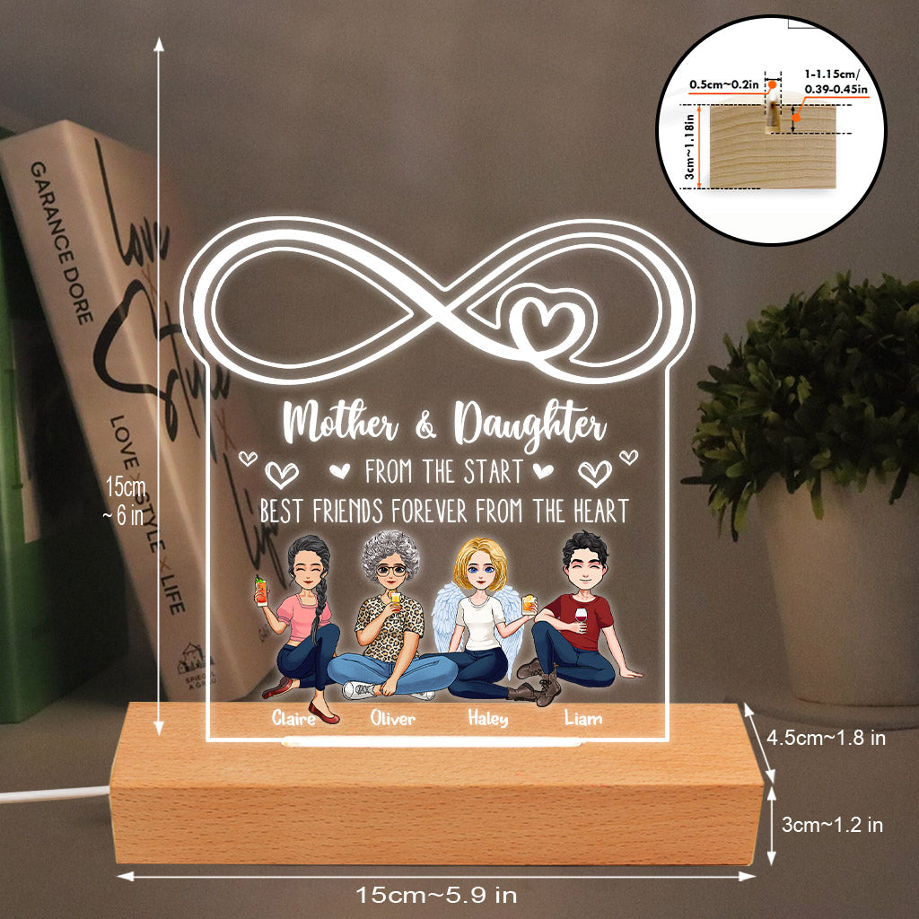 Amour infini entre une mère et sa fille - Plaque lumineuse personnalisée en forme de maman pour la fête des mères