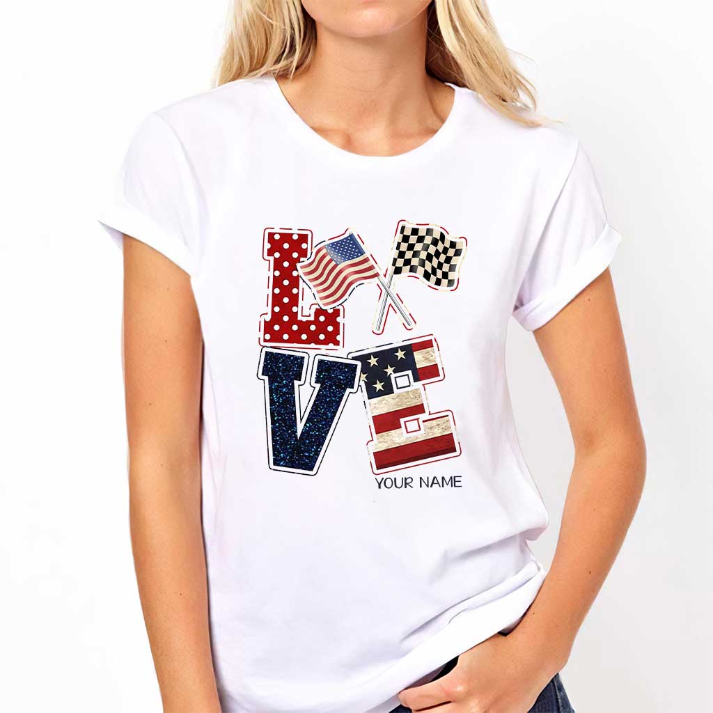 J'adore la course automobile - T-shirt et sweat à capuche personnalisés pour la fête de l'Indépendance