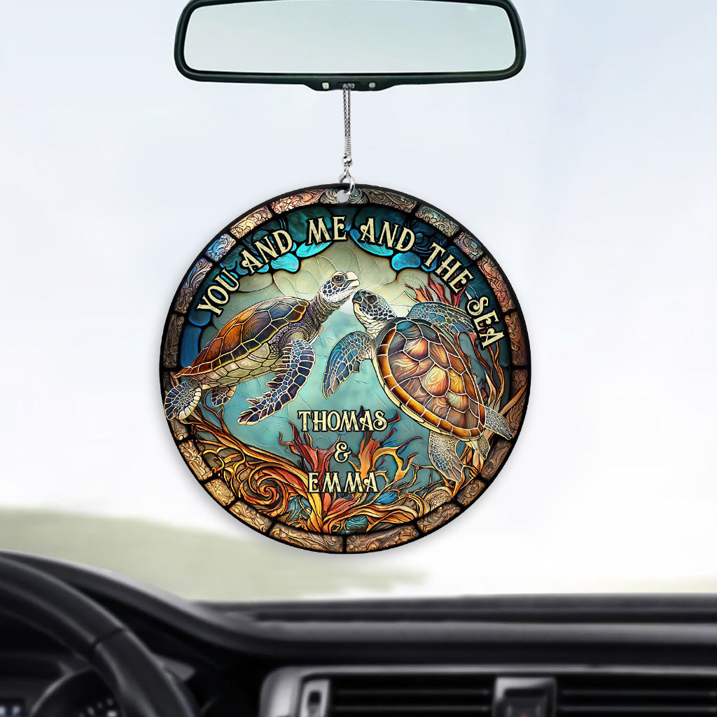 Colorful Turtle Couple - Personalized Turtle Car Ornament