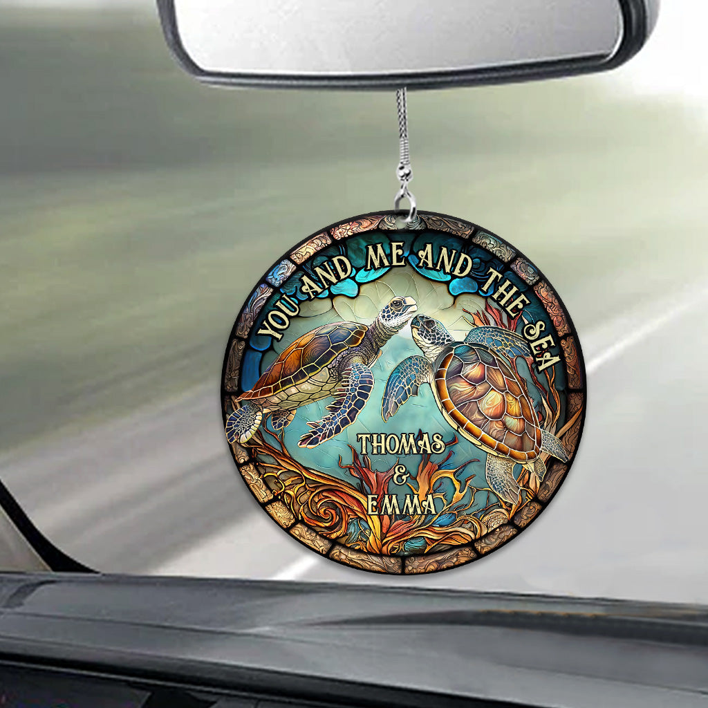 Colorful Turtle Couple - Personalized Turtle Car Ornament
