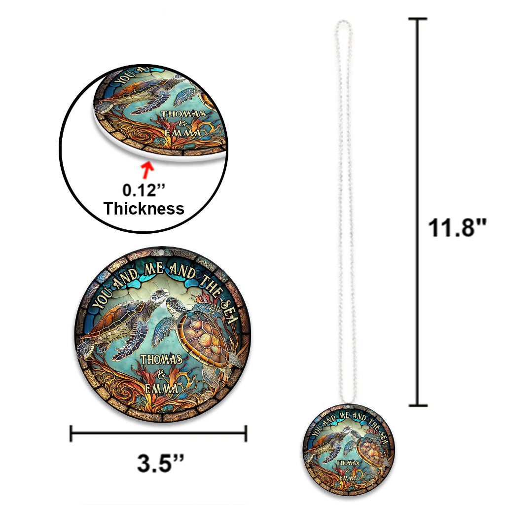 Colorful Turtle Couple - Personalized Turtle Car Ornament