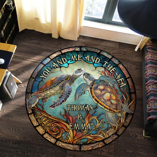 Couple de tortues colorées - Tapis rond personnalisé Tortues