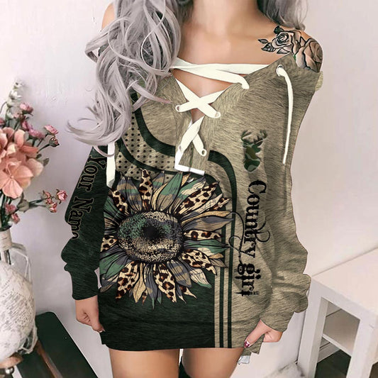Robe de chasse personnalisée à épaules dénudées et manches longues - Country Girl