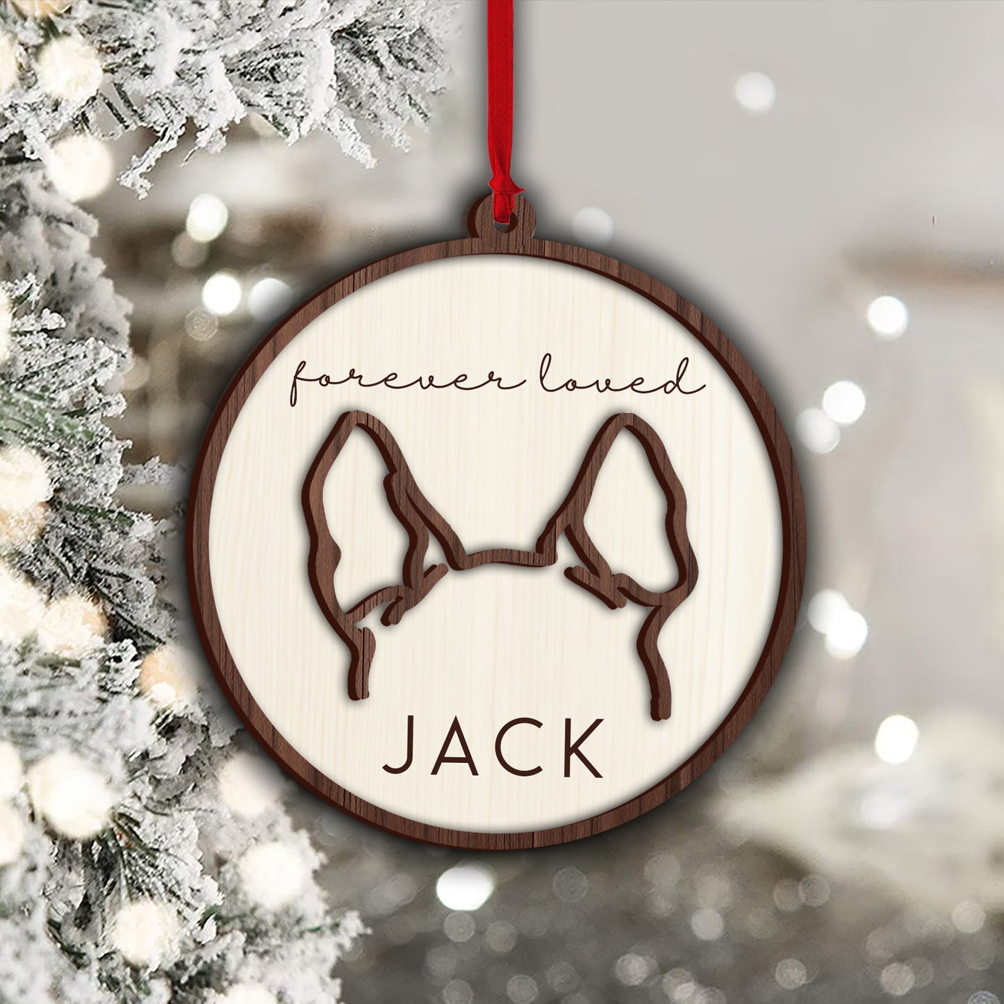 Dog Ear Line Art Ornament - Personalized Dog 2 Layered Piece Ornament