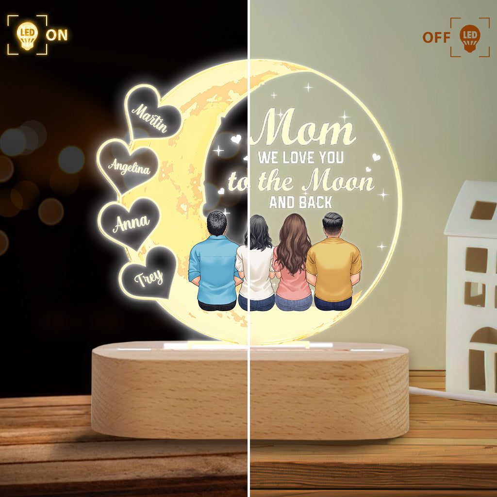 On t'aime jusqu'à la lune et retour - Socle lumineux personnalisé en forme de maman