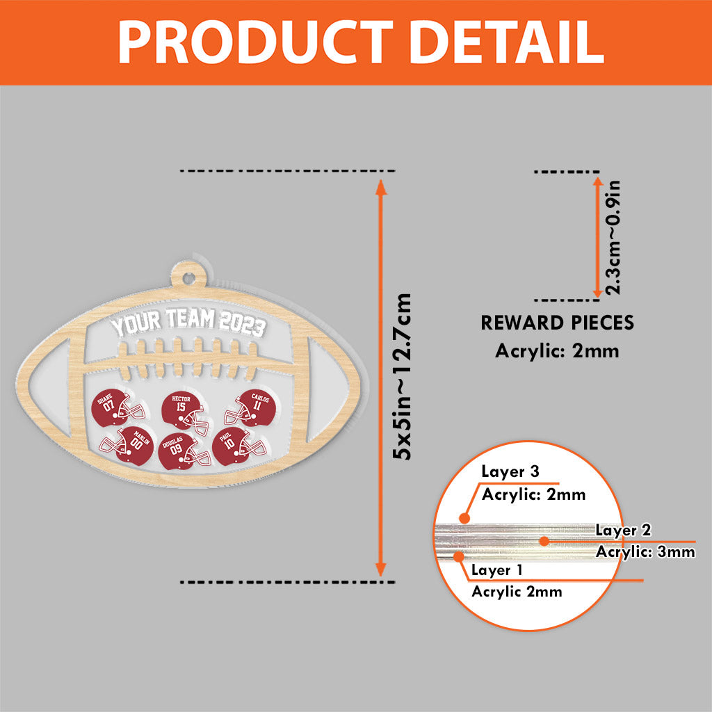 Équipe de football - Ornement à secouer personnalisé à 3 couches
